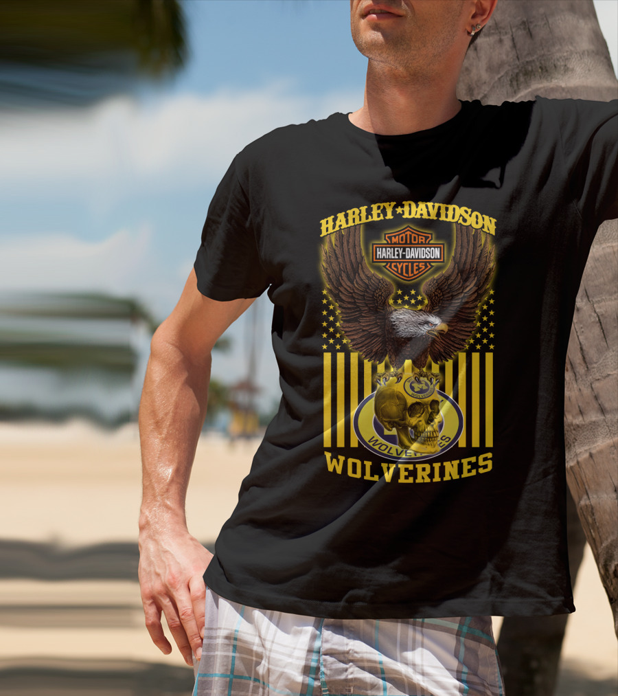Harley Davidson Michigan Wolverines Eagle Skull T-Shirt