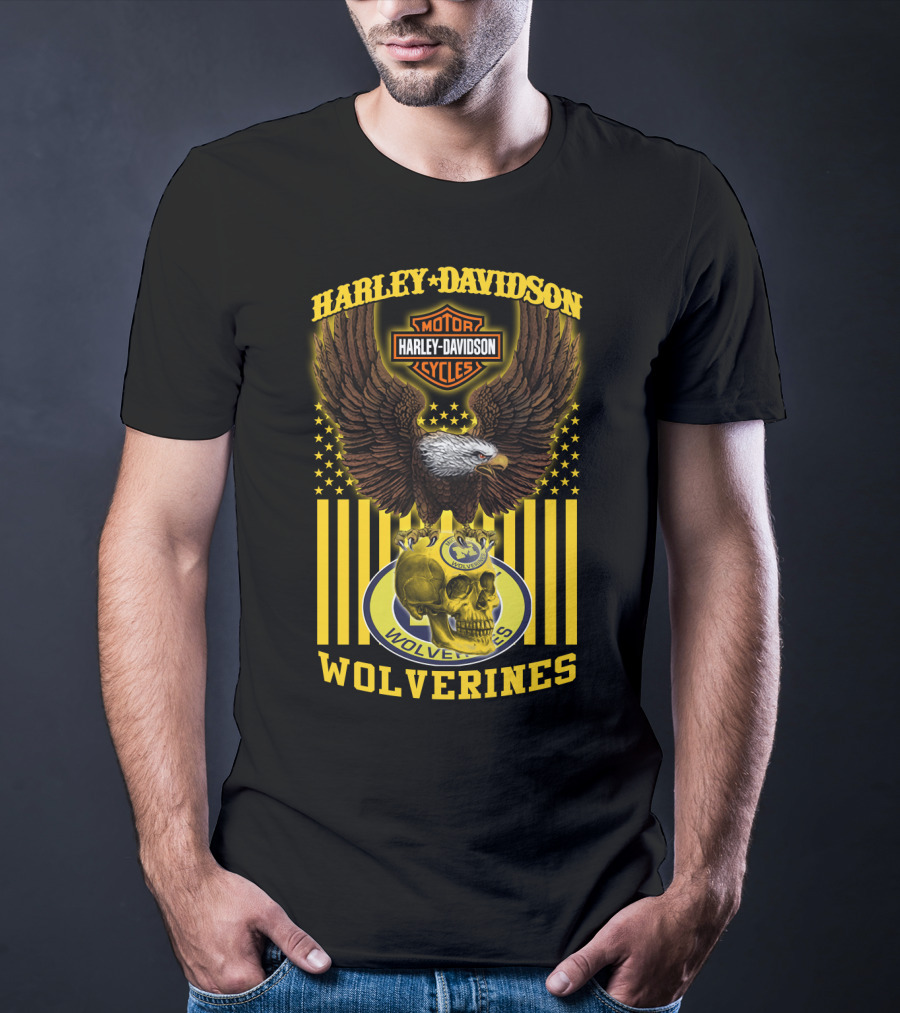 Harley Davidson Michigan Wolverines Eagle Skull T-Shirt