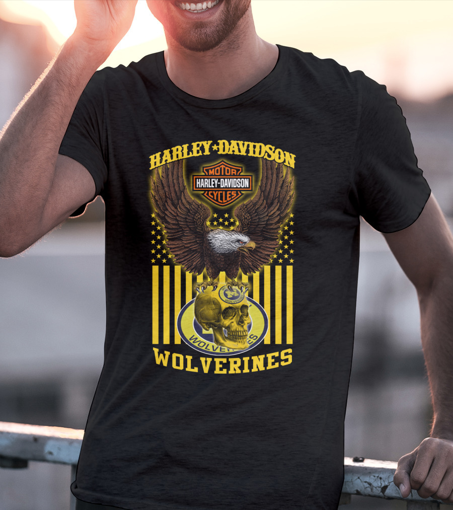 Harley Davidson Michigan Wolverines Eagle Skull T-Shirt