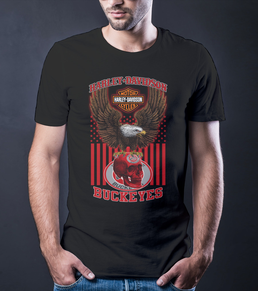 Harley Davidson Motor Cycles Eagle Ohio State Buckeyes T-Shirt