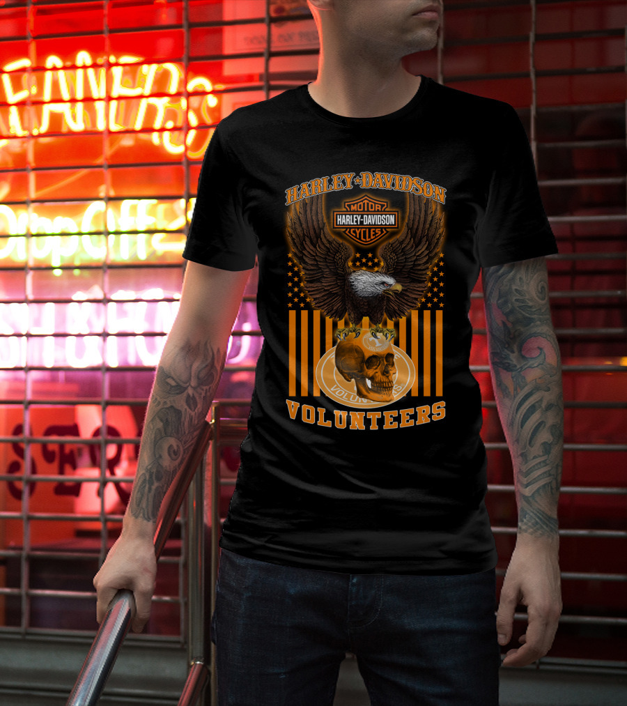 Harley Davidson Motor Cycles Eagle Skull Tennessee Volunteers T-Shirt