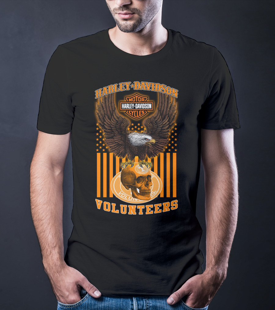 Harley Davidson Motor Cycles Eagle Skull Tennessee Volunteers T-Shirt