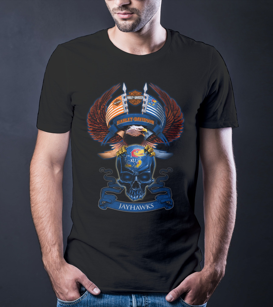 Harley Davidson Jayhawks Ku Eagle Skull T-Shirt