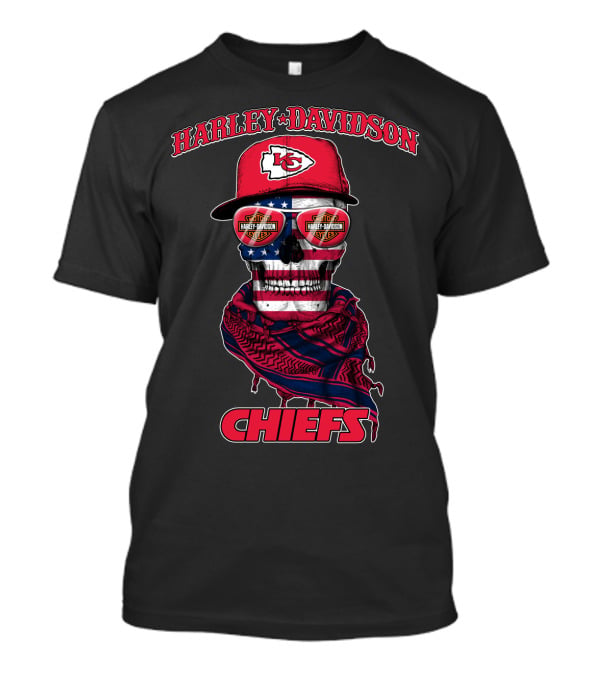 Harley Davidson Kansas City Chiefs Skull Usa Flag Bandana T-Shirt