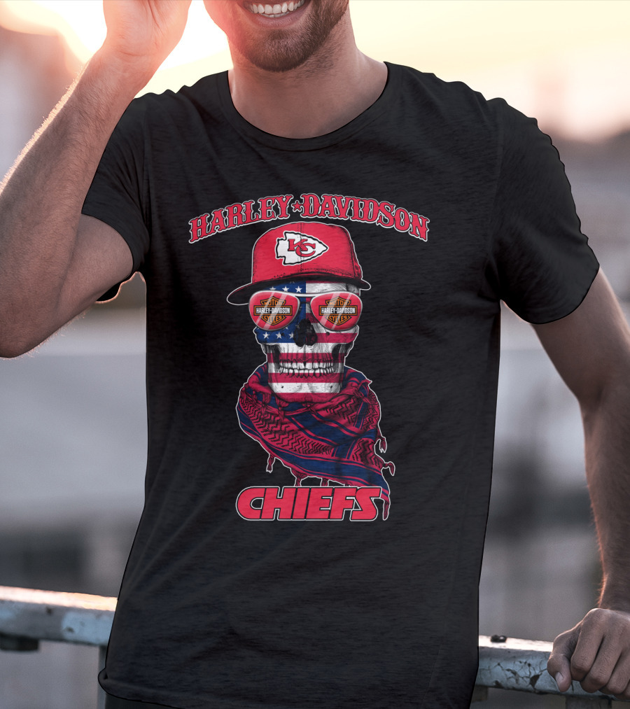 Harley Davidson Kansas City Chiefs Skull Usa Flag Bandana T-Shirt