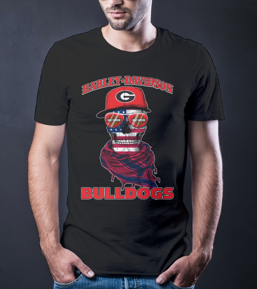 Harley Davidson Georgia Bulldogs Usa Flag Skull T-Shirt