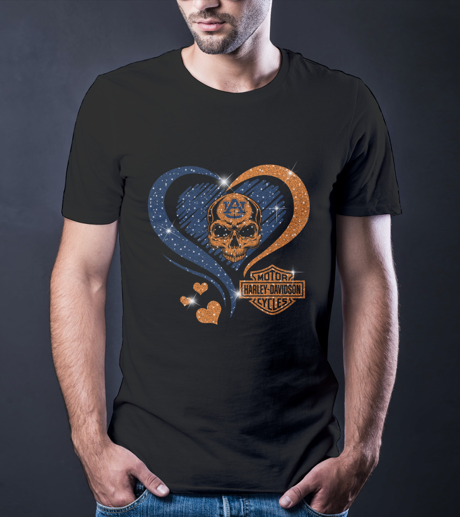 Auburn Tigers Skull Heart Harley Davidson Motor Cycles T-Shirt