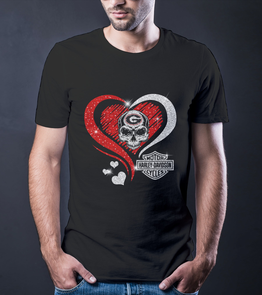 Georgia Bulldogs Harley Davidson Skull Heart T-Shirt