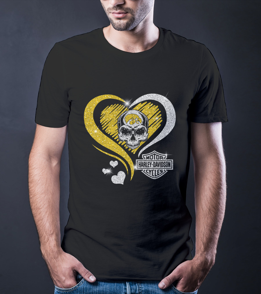 Ncaa Iowa Hawkeyes Skull Heart Harley Davidson T-Shirt