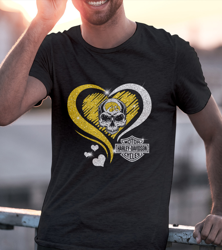 Ncaa Iowa Hawkeyes Skull Heart Harley Davidson T-Shirt