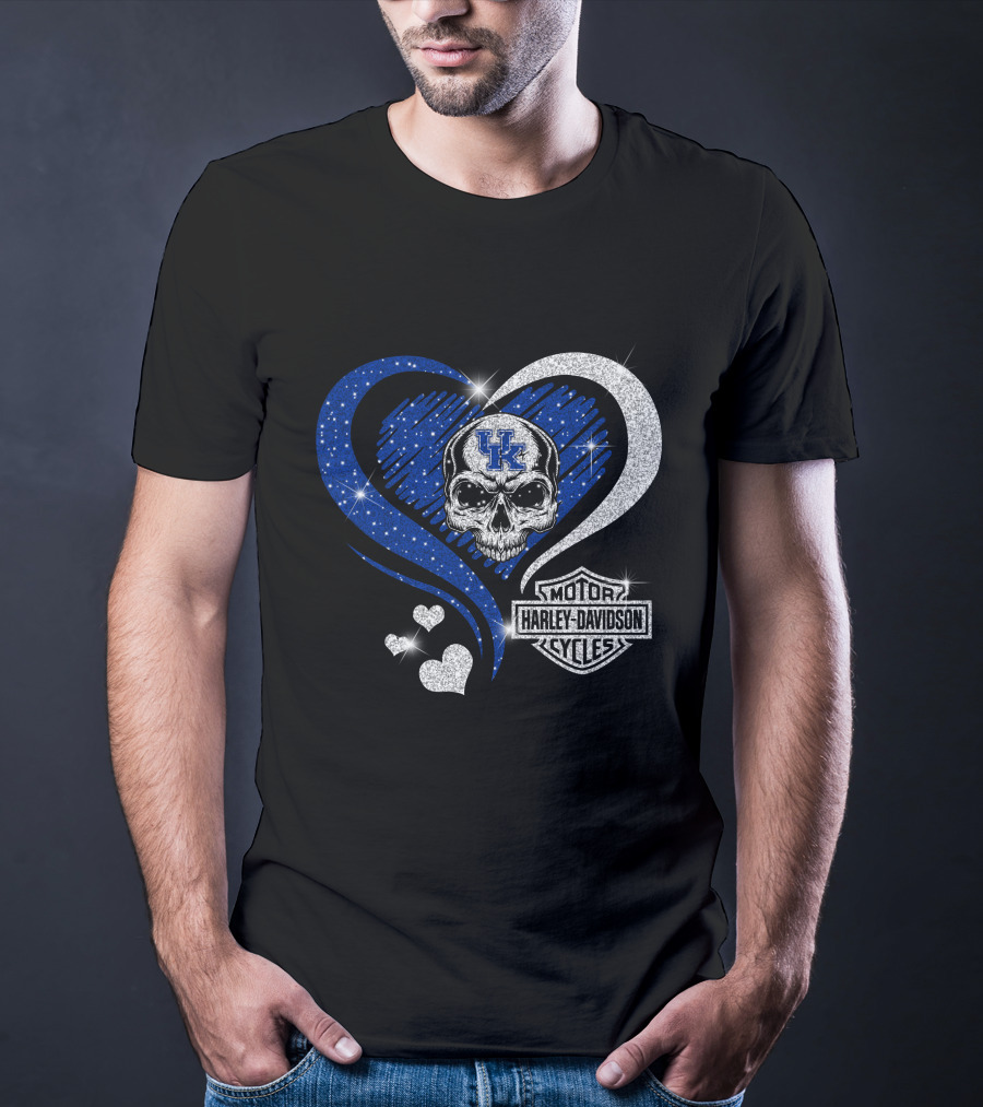 Kentucky Wildcats Skull Heart Harley Davidson Motor Cycles T-Shirt