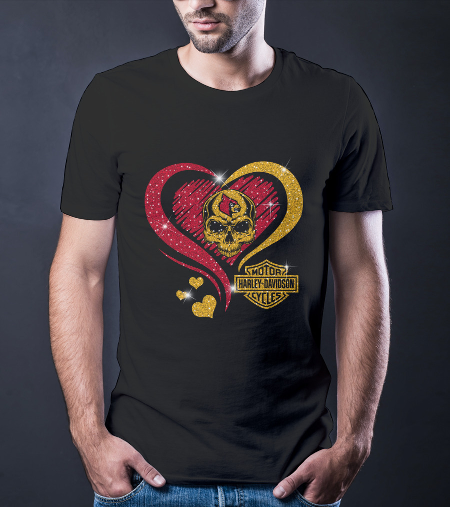 Ncaa Louisville Cardinals Skull Heart Harley Davidson Cycles T-Shirt