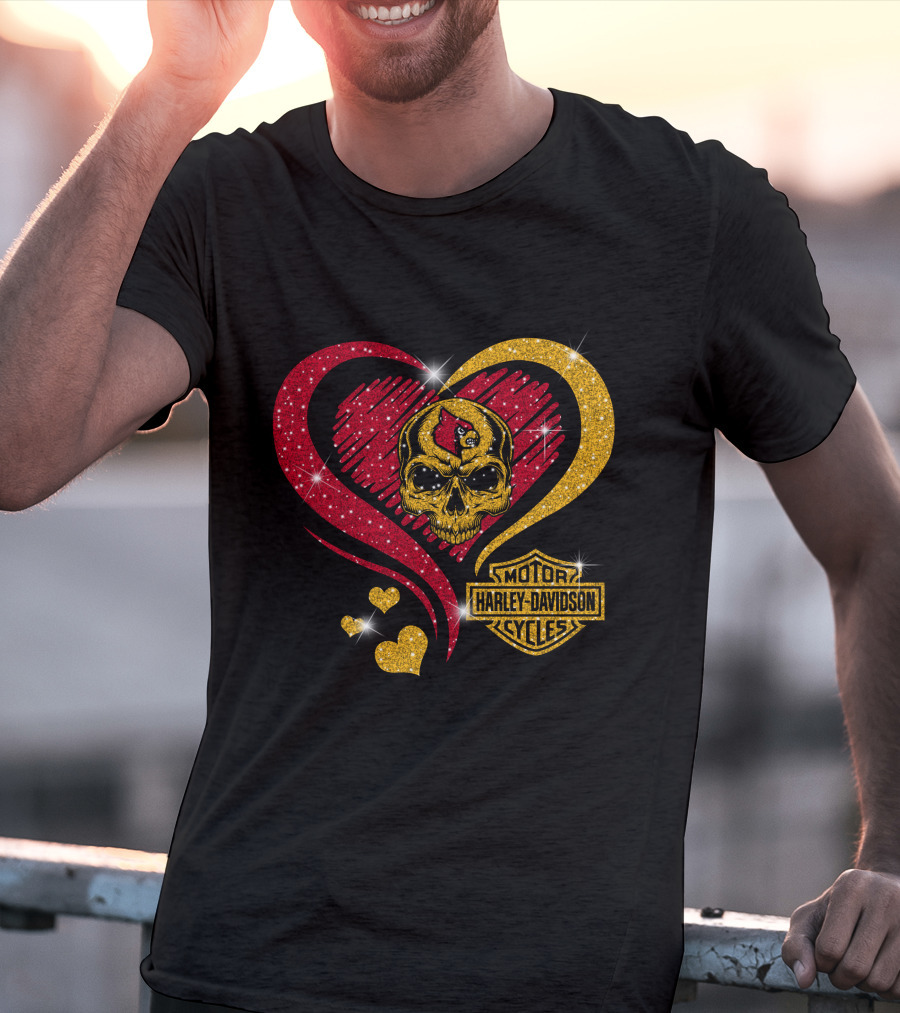Ncaa Louisville Cardinals Skull Heart Harley Davidson Cycles T-Shirt