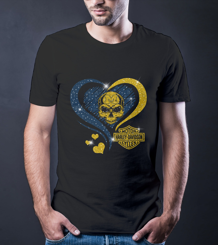 Michigan Wolverines Harley Davidson Skull Heart T-Shirt