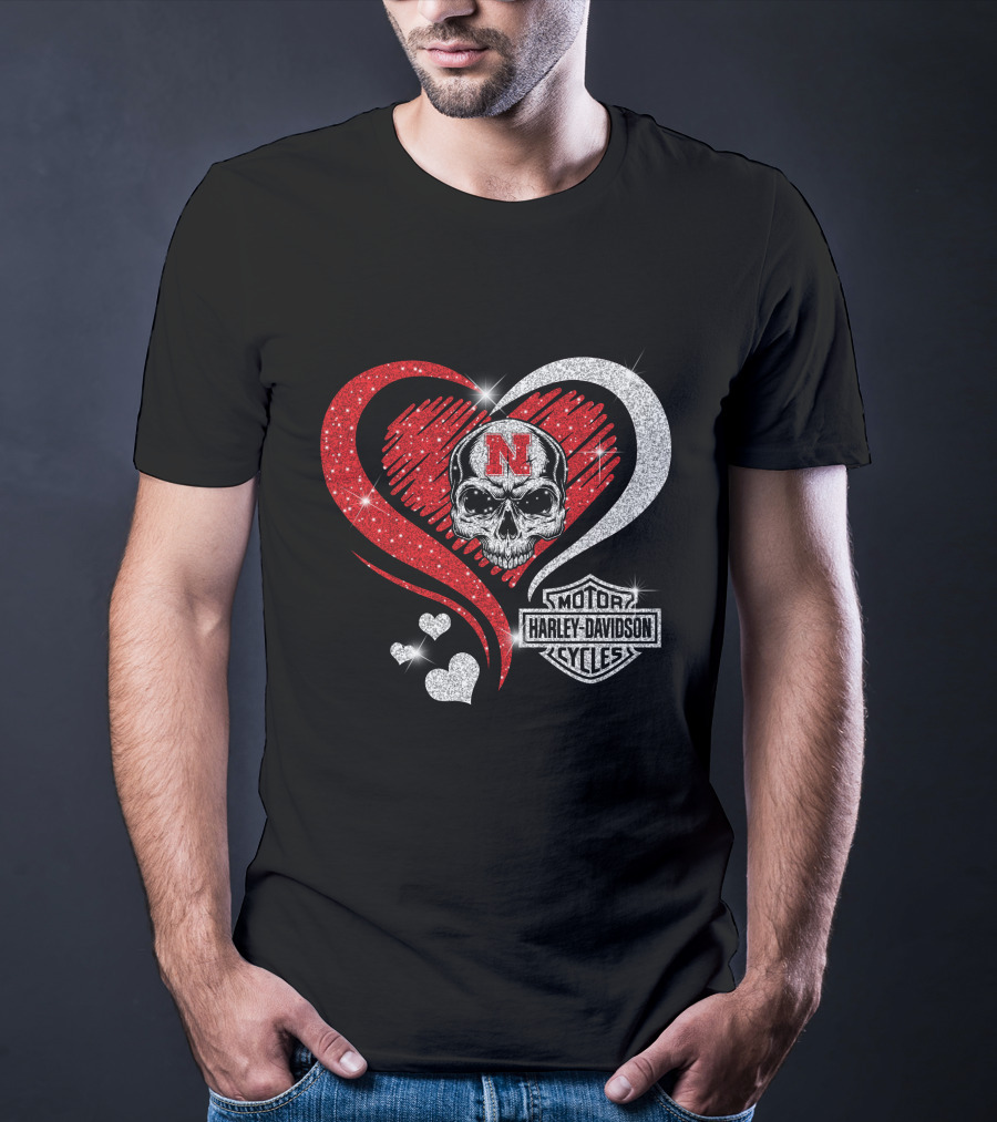 Nebraska Cornhuskers Harley Davidson Skull Heart T-Shirt