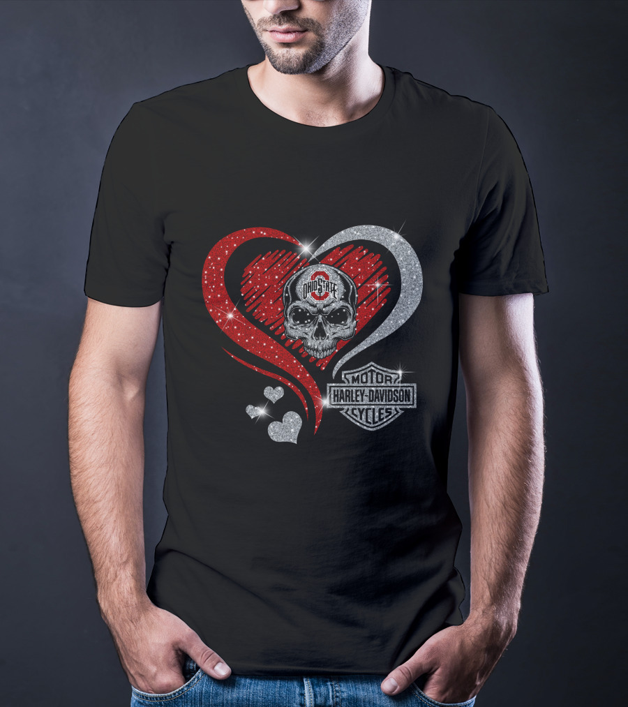 Ohio State Buckeyes Harley Davidson Skull Heart T-Shirt