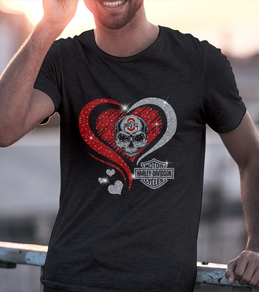 Ohio State Buckeyes Harley Davidson Skull Heart T-Shirt