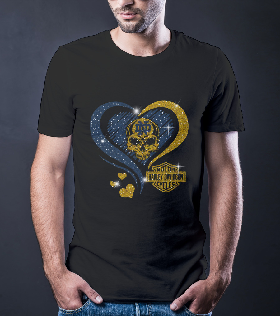 Nd Skull Heart Harley Davidson Motor Cycles Notre Dame Fighting Irish T-Shirt