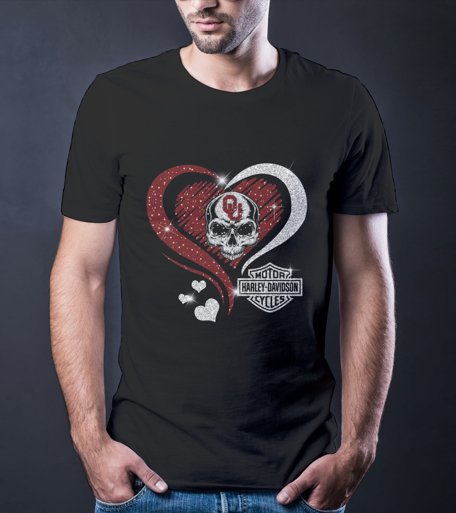 Skull Heart Oklahoma Sooners Harley Davidson Motorcycles T-Shirt