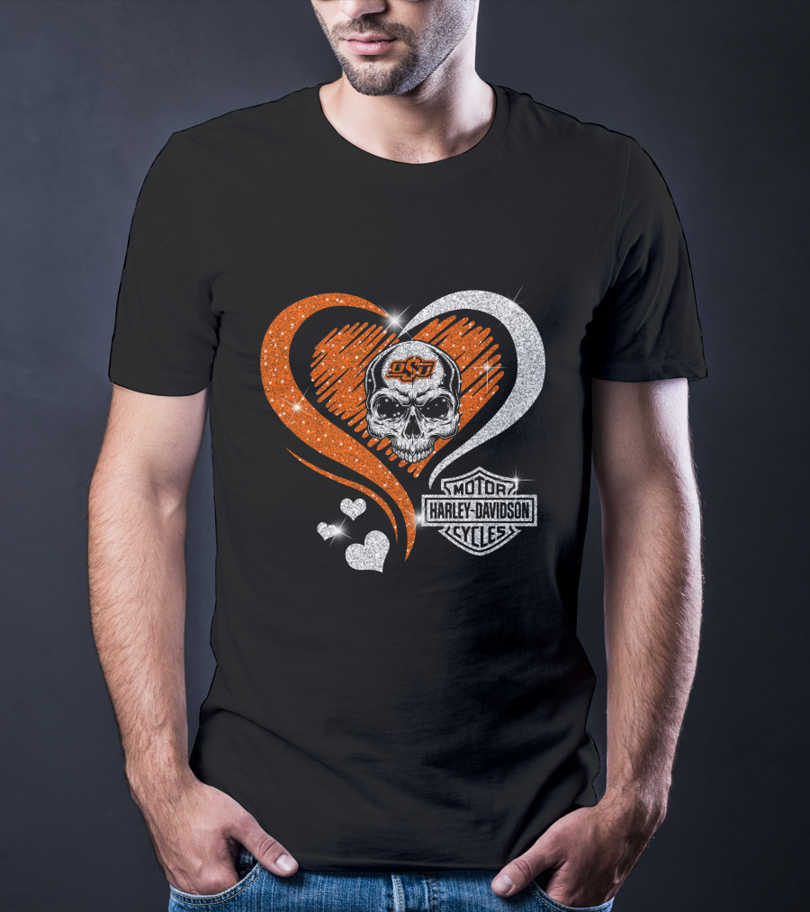 Ncaa Oklahoma State Cowboys Osu Skull Love Motor Harley Davidson Cycles T-Shirt