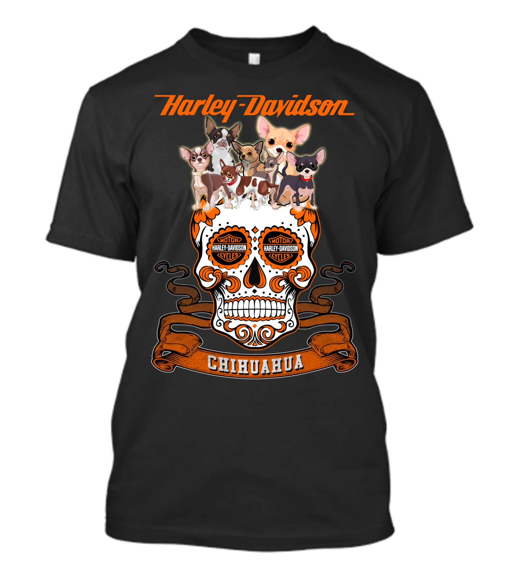 Harley Davidson Chihuahua Skull With Motorcycles And Cute Dogs T-Shirt