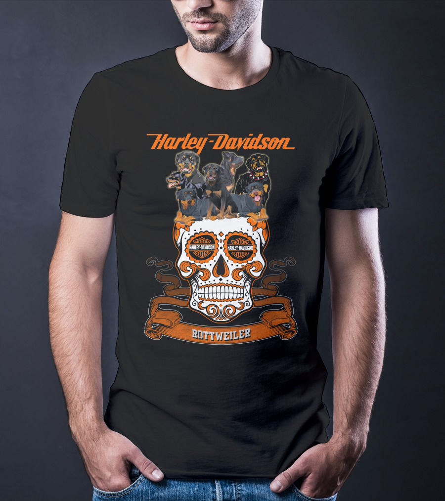 Harley Davidson Motorcycles Rottweiler Skull T-Shirt