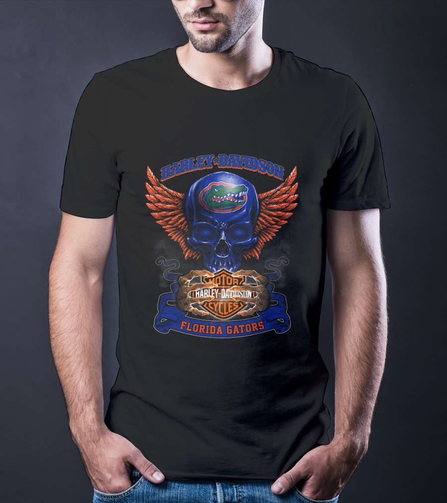 Harley Davidson Motor Florida Gators Winged Skull T-Shirt