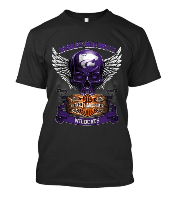 Harley Davidson Kansas State Wildcats Motorcycles Winged Skull T-Shirt