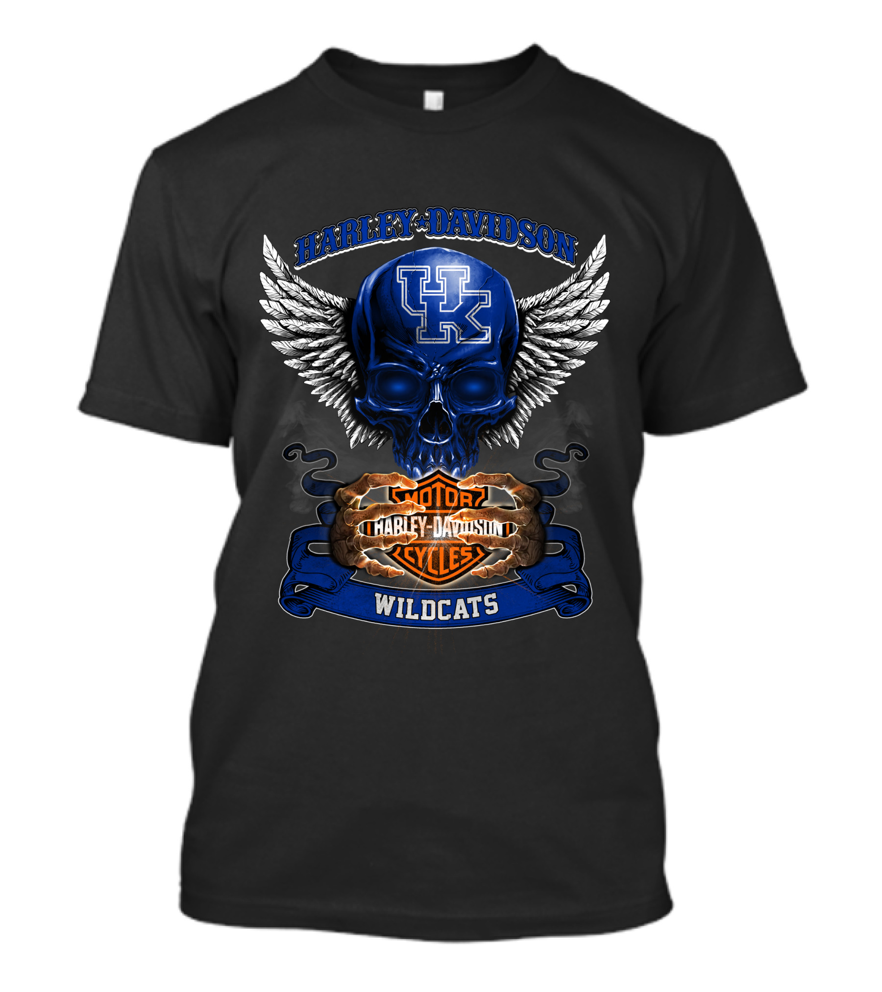 Harley Davidson Kentucky Wildcats Motorcycles Skull Wings T-Shirt