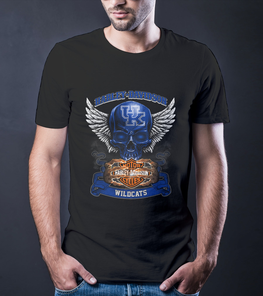 Harley Davidson Kentucky Wildcats Motorcycles Skull Wings T-Shirt