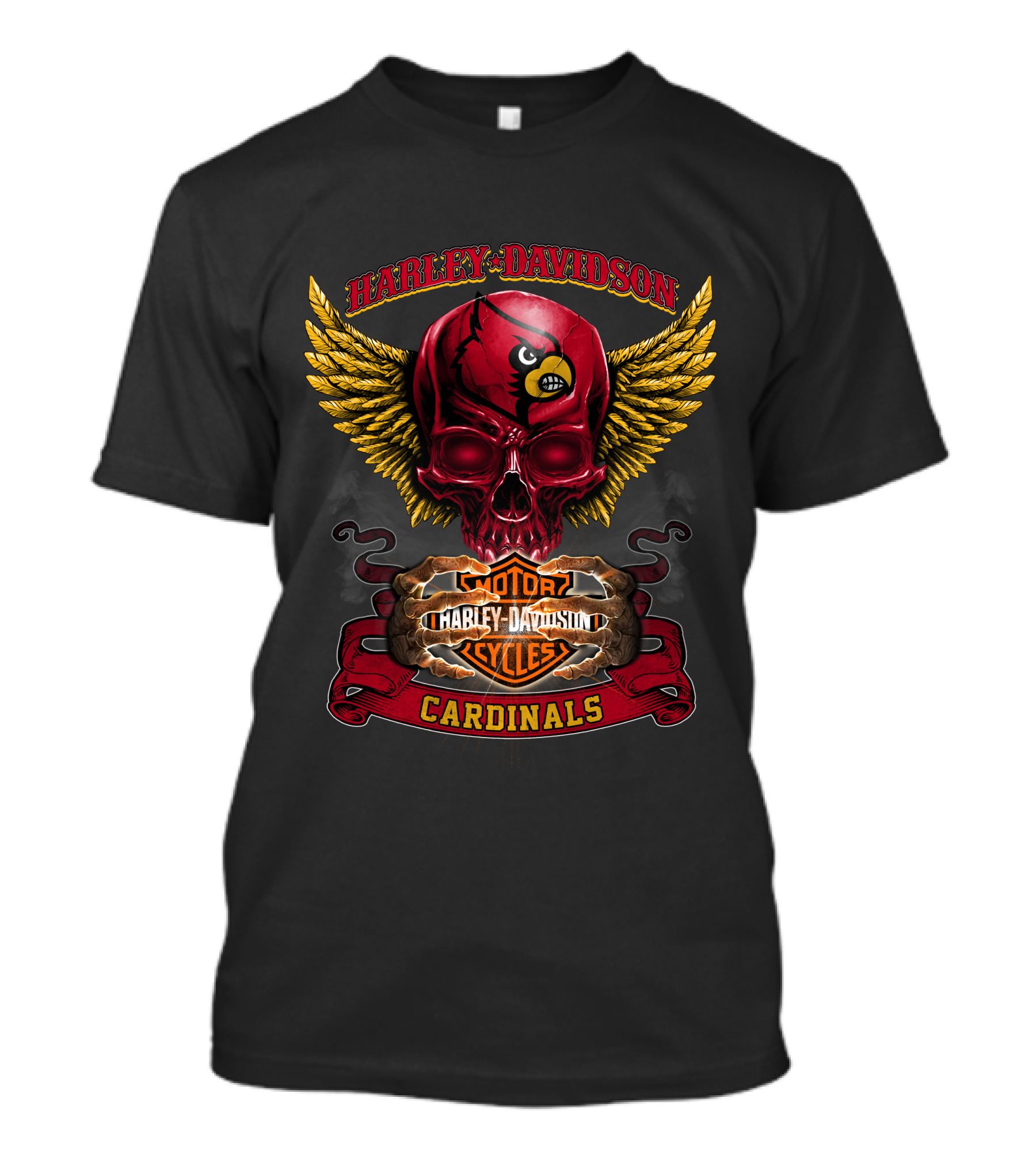 Harley Davidson Louisville Cardinals Skull With Wings T-Shirt