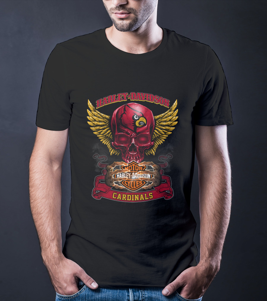 Harley Davidson Louisville Cardinals Skull With Wings T-Shirt