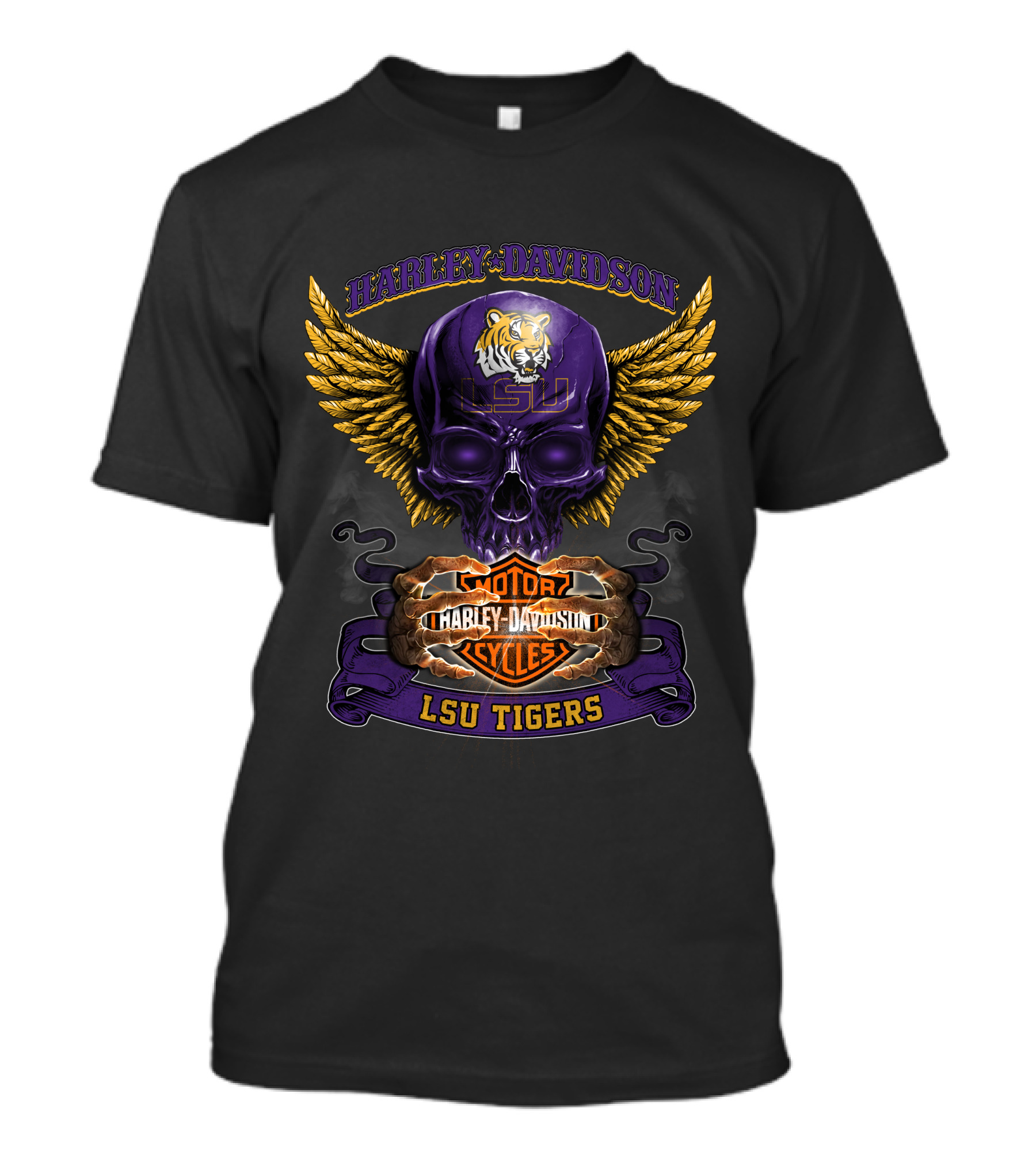 Harley Davidson Lsu Tigers Motorcycles Skull Wings T-Shirt