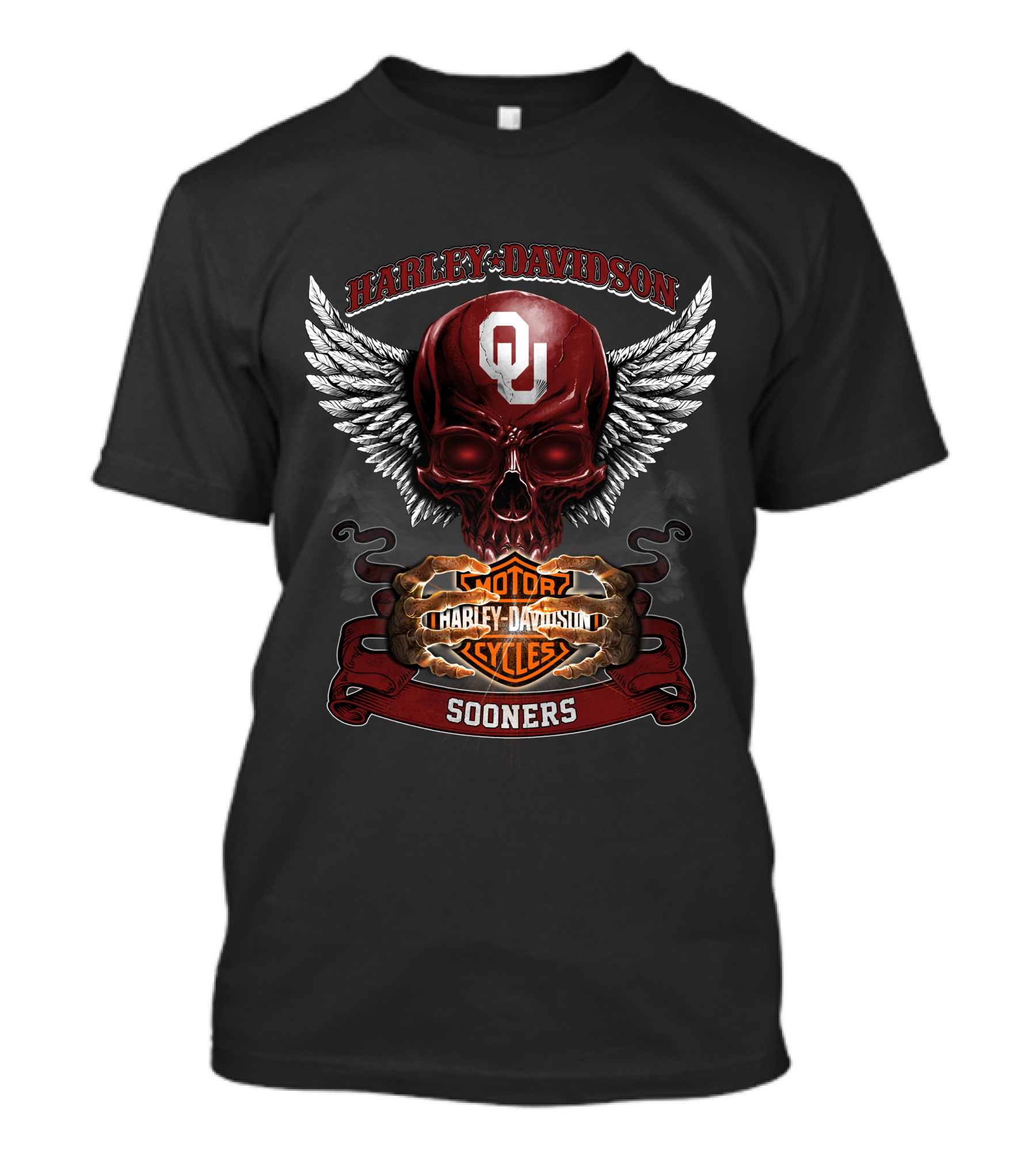Harley Davidson Oklahoma Sooners Ou Winged Skull Motorcycles T-Shirt
