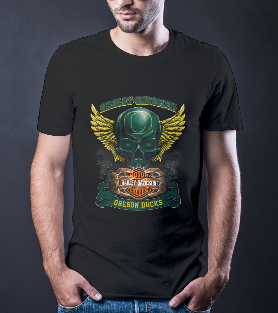 Harley Davidson Oregon Ducks Skull Winged T-Shirt