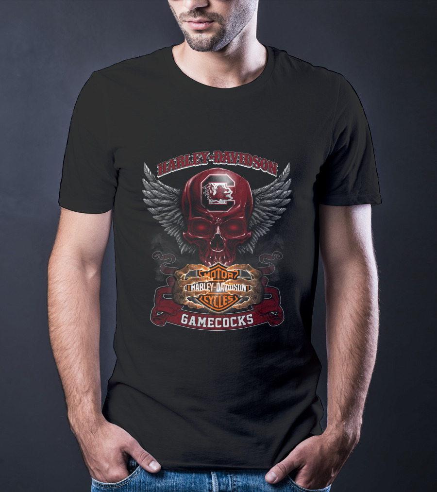 Harley Davidson South Carolina Gamecocks Motorcycles Winged Skull T-Shirt