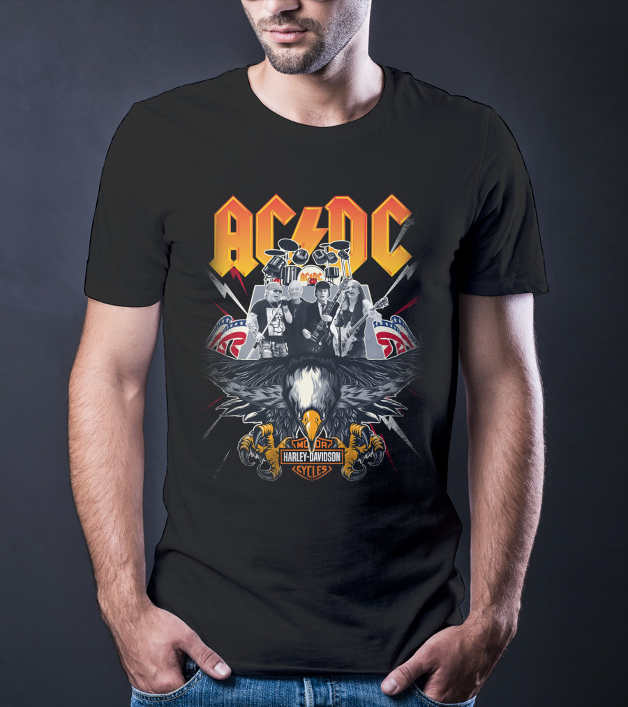 Acdc Harley Davidson Motorcycles Eagle Band Rock Music T-Shirt