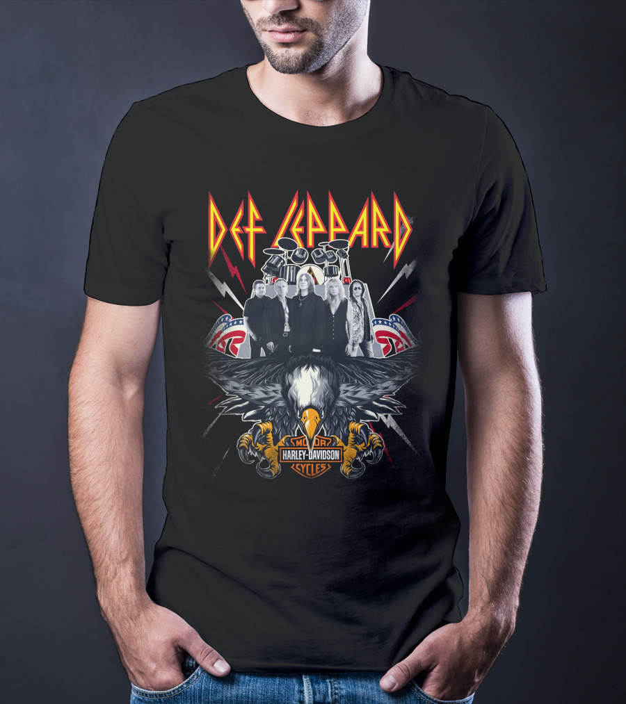 Def Leppard Harley Davidson Motor Cycles Eagle And Band T-Shirt