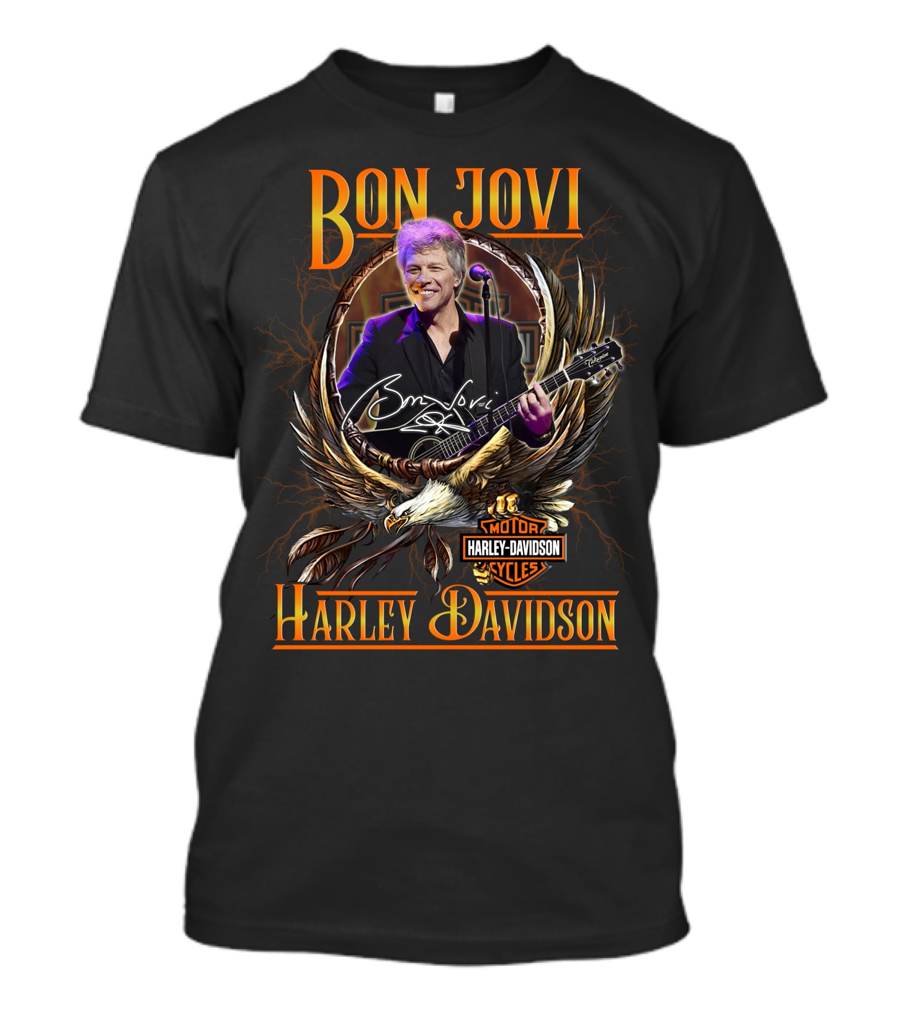 Bon Jovi Harley Davidson Motorcycles Eagle Music Signature T-Shirt