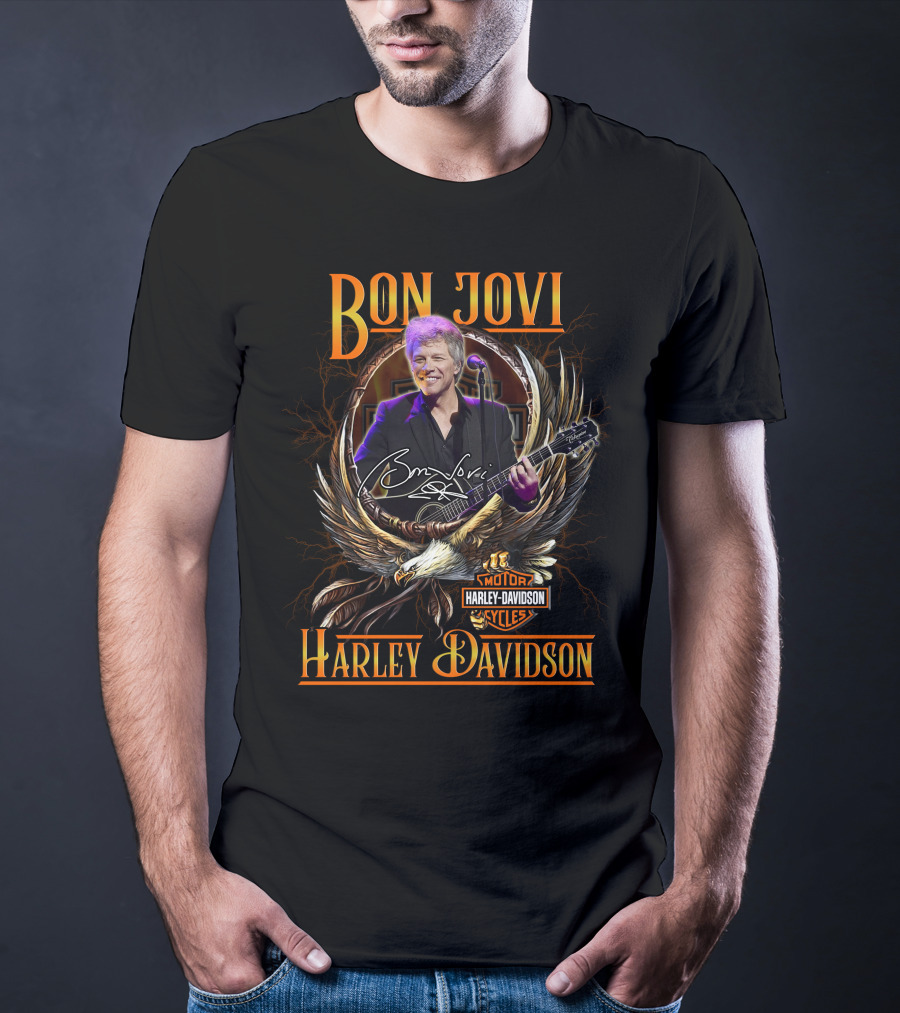 Bon Jovi Harley Davidson Motorcycles Eagle Music Signature T-Shirt