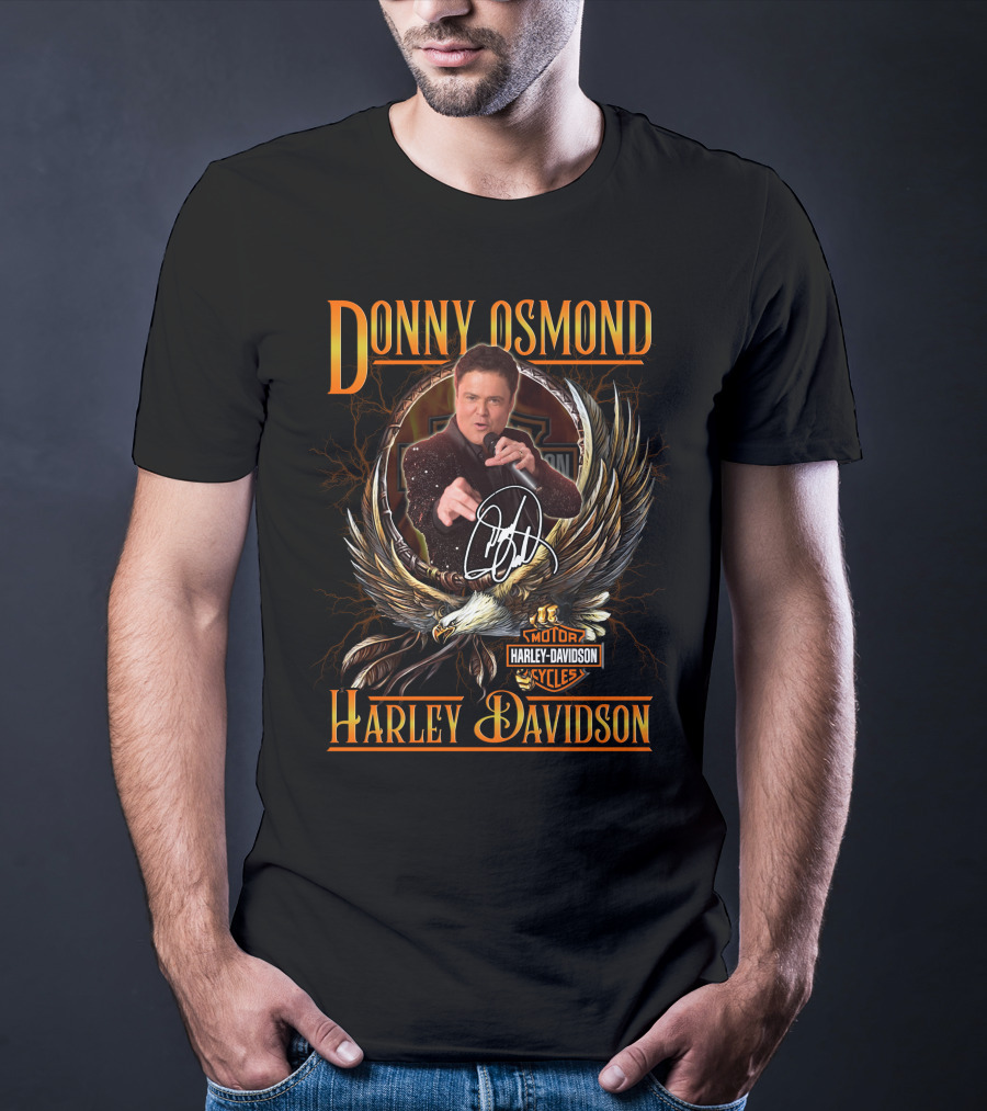 Donny Osmond Harley Davidson Motor Cycles Emblem With Eagle And Signature T-Shirt