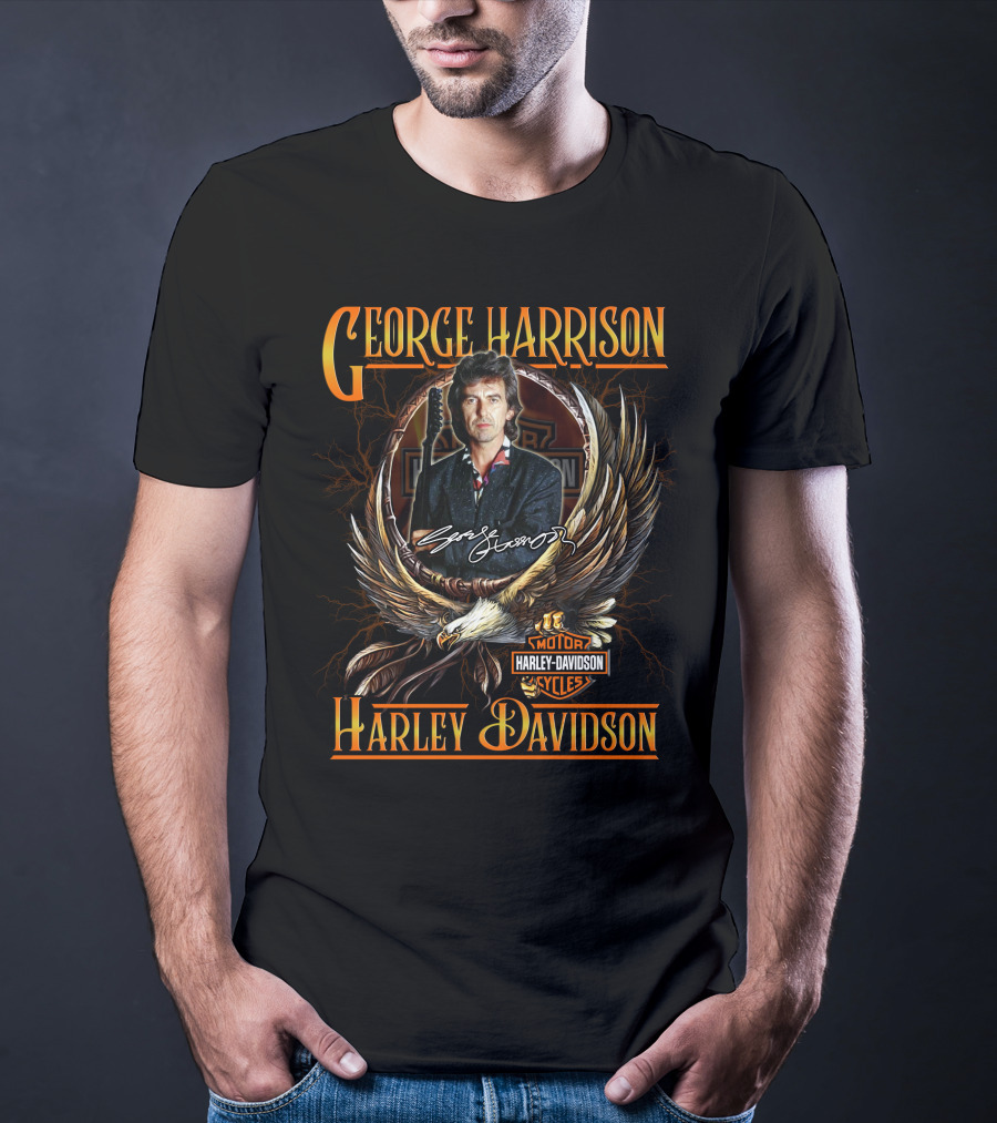 George Harrison Harley Davidson Motor Cycles Eagle Signature T-Shirt