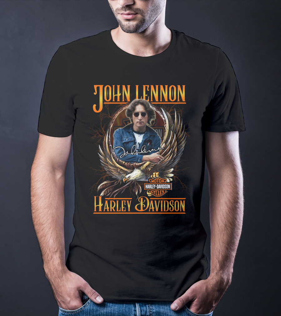 John Lennon Harley Davidson Motor Cycles Iconic Signature Look T-Shirt