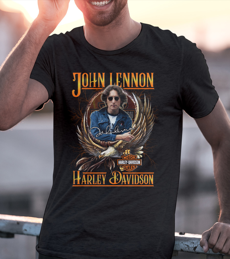 John Lennon Harley Davidson Motor Cycles Iconic Signature Look T-Shirt