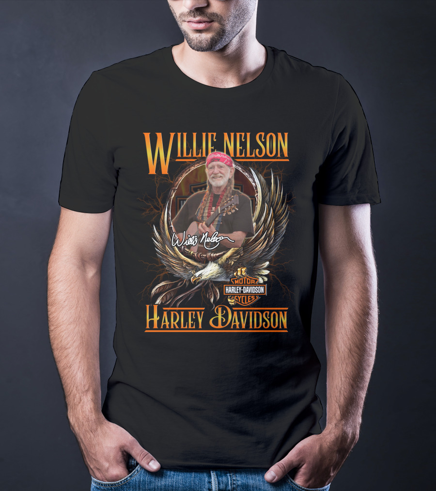 Willie Nelson Harley Davidson Motorcycles Cycles Eagle Guitar T-Shirt