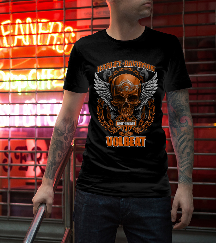 Harley Davidson Volbeat Skull With Wings And Chain T-Shirt