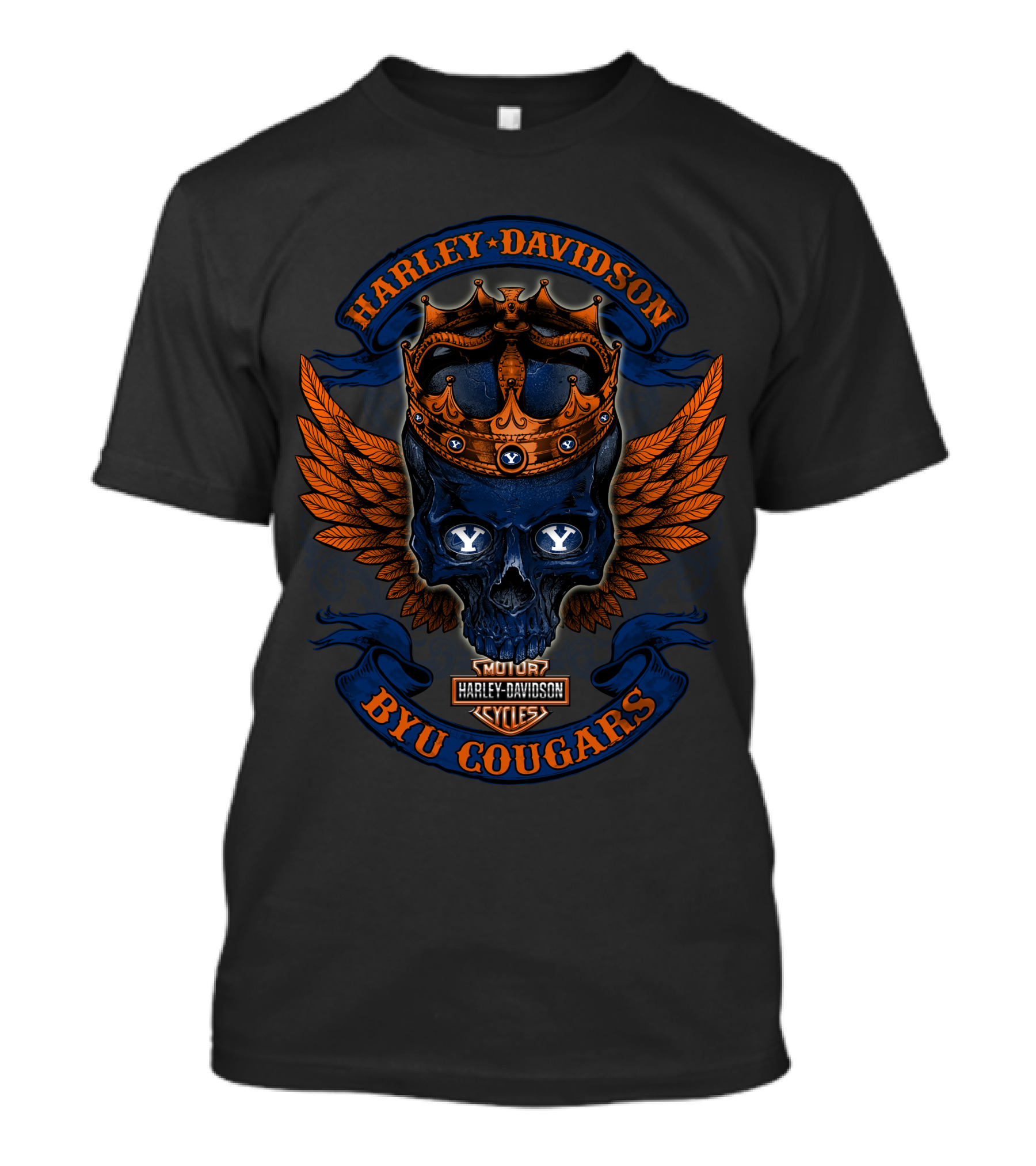 Harley Davidson Skull With Crown And Wings Byu Cougars T-Shirt