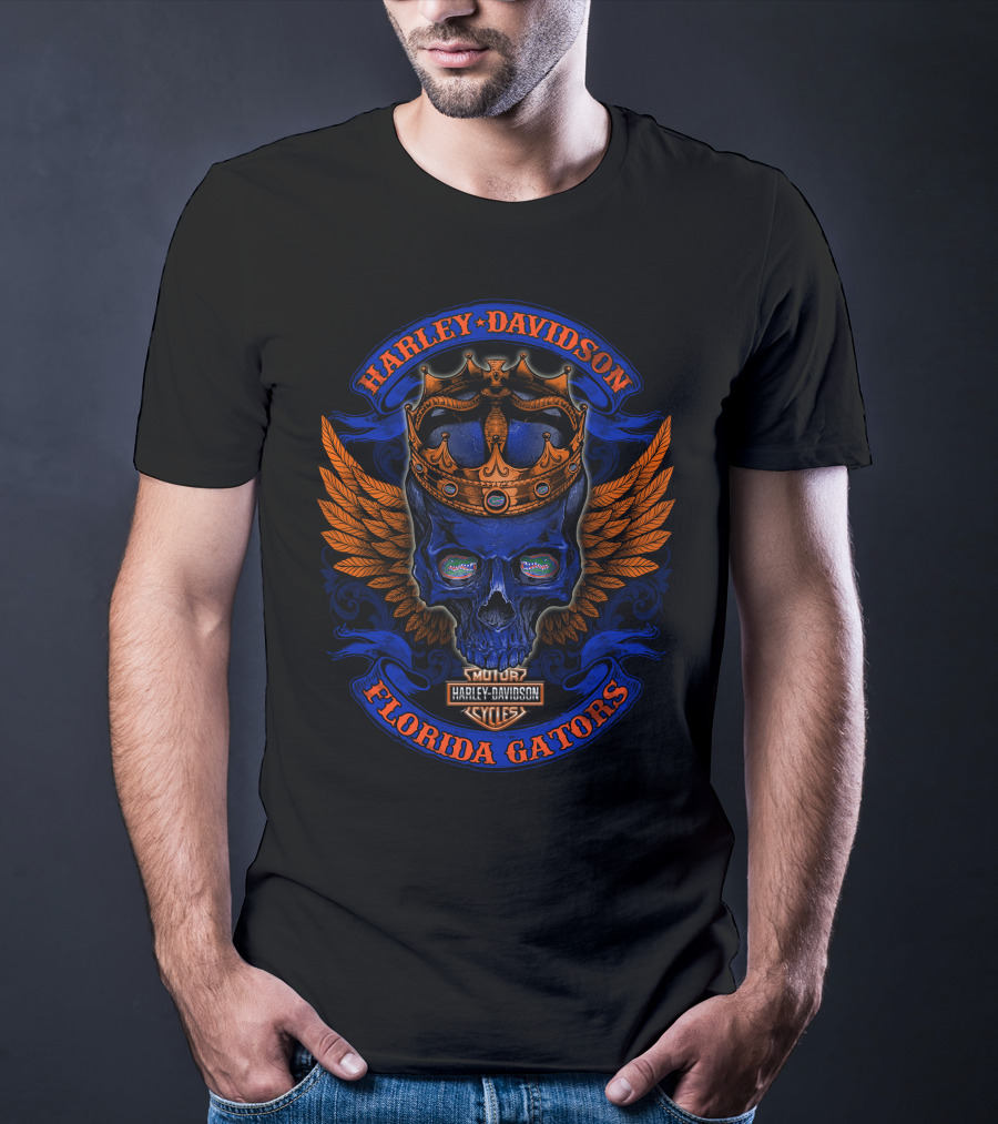 Harley Davidson Florida Gators Skull King Wings Crown T-Shirt