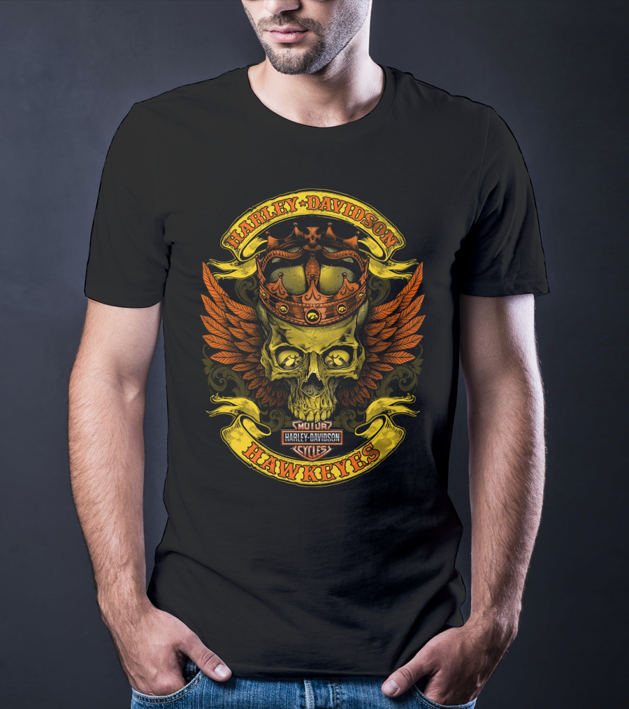 Harley Davidson Hawkeyes Skull Crown Wings T-Shirt