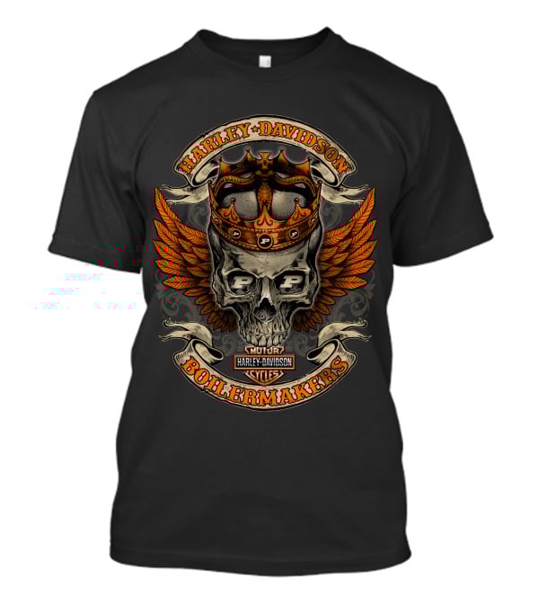 Harley Davidson Boilermakers Skull Crown Wings Motor Cycles Purdue P Shield T-Shirt